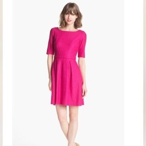 Trina Turk Sloan Jacquard Fit & Flare Textured Dress w/ Pockets Hot Pink Size 6